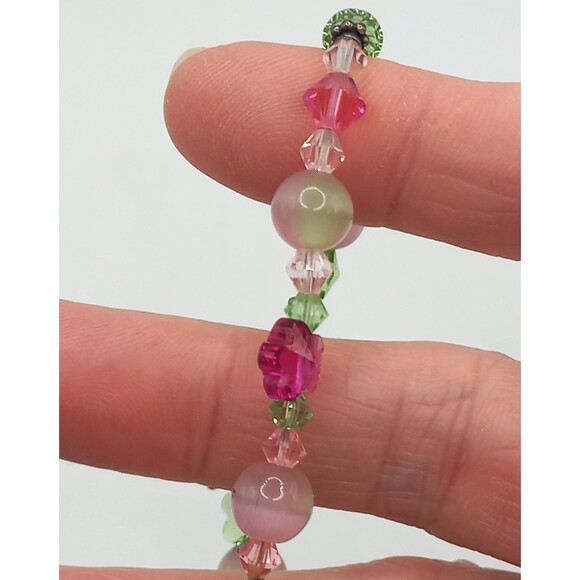 Artisan Art Glass Bead and Crystals Sterling Toggle Bracelet 925 - Picture 3 of 9